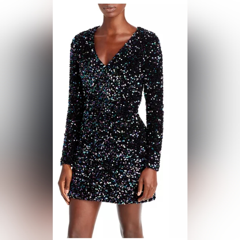 Aqua Black Sequin Long Sleeve Dress